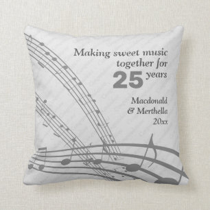 MUSIC NOTES Modern 25th SILVER Wedding Cushion