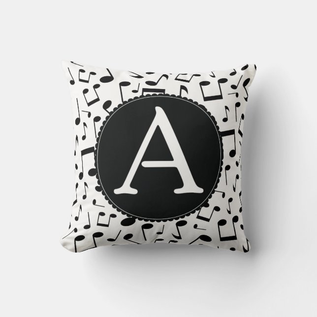 Music Notes Monogram A Throw Pillow gif (Front)