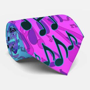 Music Notes Musical Pattern Blue Green Pink Aqua Tie