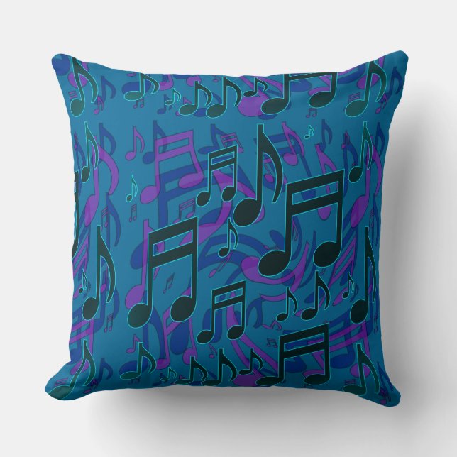 Music Notes Musical Pattern Blue Green Purple Cushion (Front)