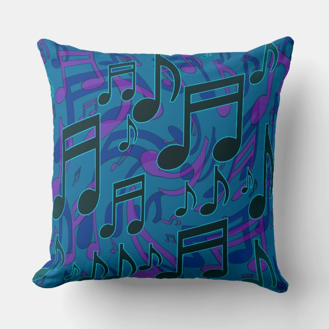 Music Notes Musical Pattern Blue Green Purple Cushion (Front)