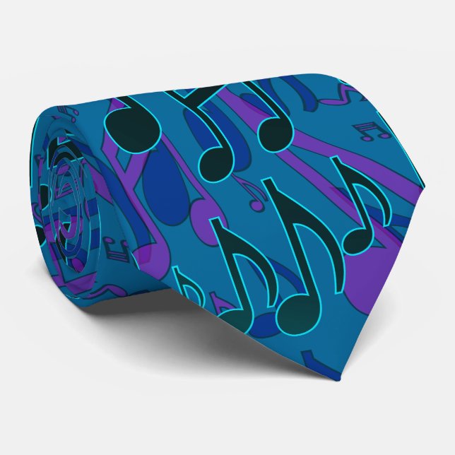 Music Notes Musical Pattern Blue Green Purple Tie (Rolled)