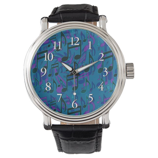 Music Notes Musical Pattern Blue Green Purple Watch (Front)
