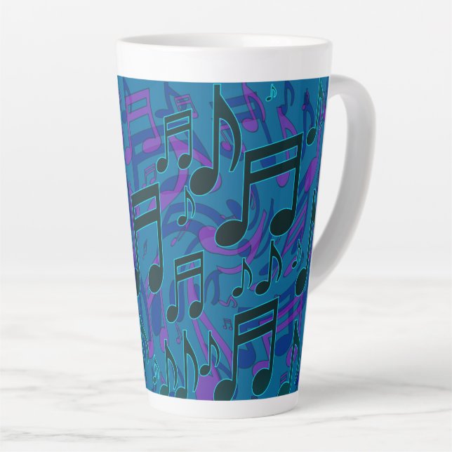 Music Notes Musical Pattern Blue Purple Latte Mug (Right Angle)