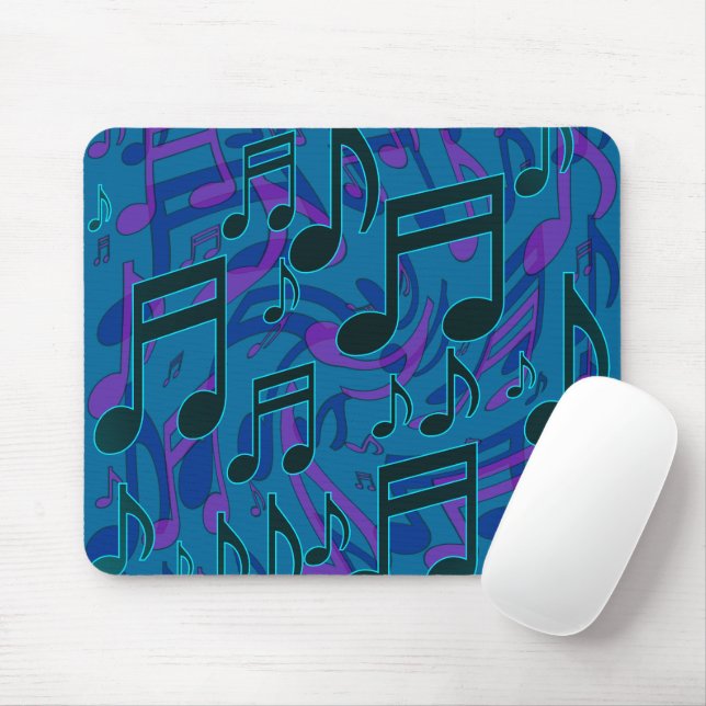 Music Notes Musical Pattern Blue Purple Mouse Pad (With Mouse)
