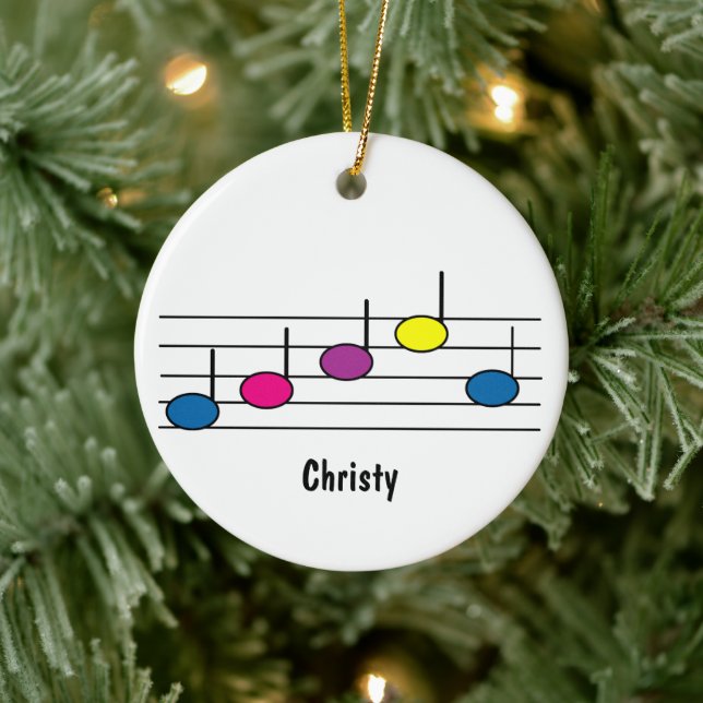 Music Notes Musical Staff Colourful Personalise Ceramic Ornament (Tree)