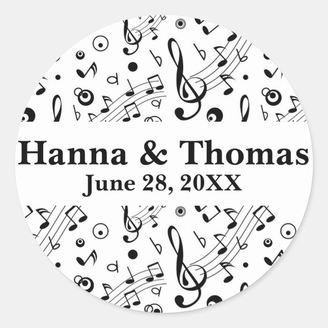 Music Notes Musical Wedding Classic Round Sticker (Front)