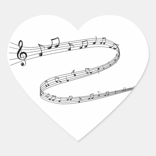Music Notes on Curvy Lines Heart Sticker (Front)