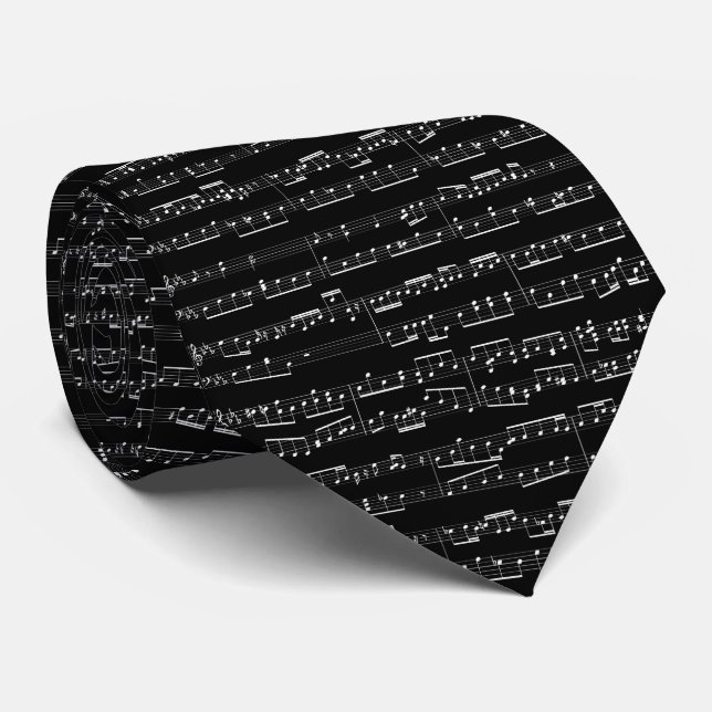 Music notes on Customisable black colour backgroun Tie (Rolled)