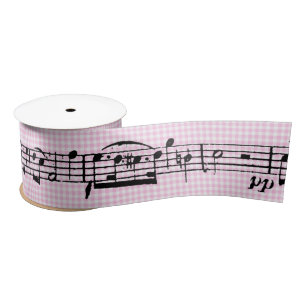 Music Notes on Pink Gingham Satin Ribbon