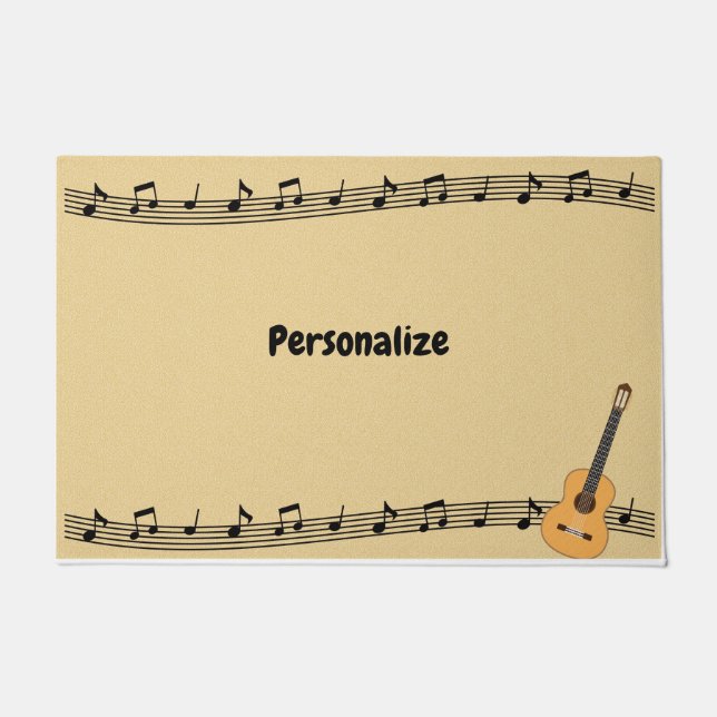 Music Notes on Sheet Music & Guitar Personalise Doormat (Front)
