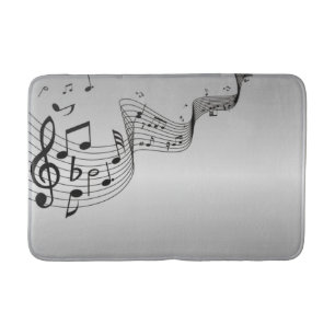 Music Notes on Silver Bath Mat