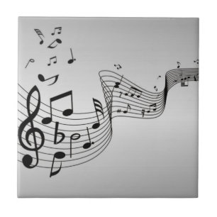 Music Notes on Silver Ceramic Tile