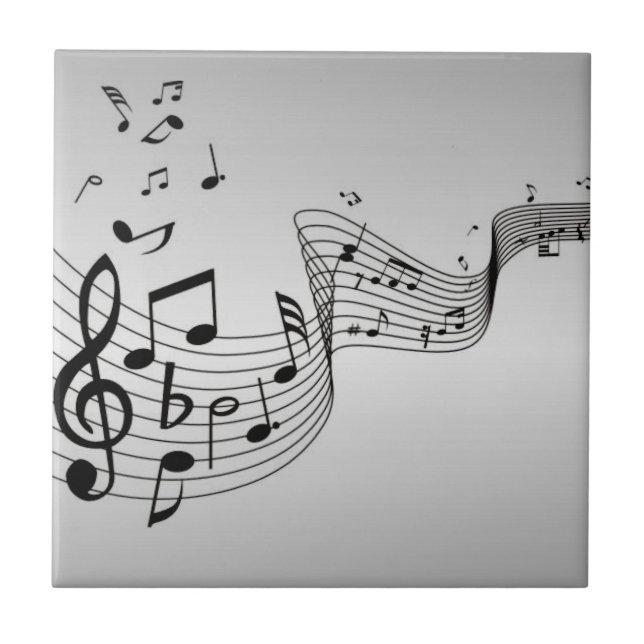Music Notes on Silver Ceramic Tile (Front)