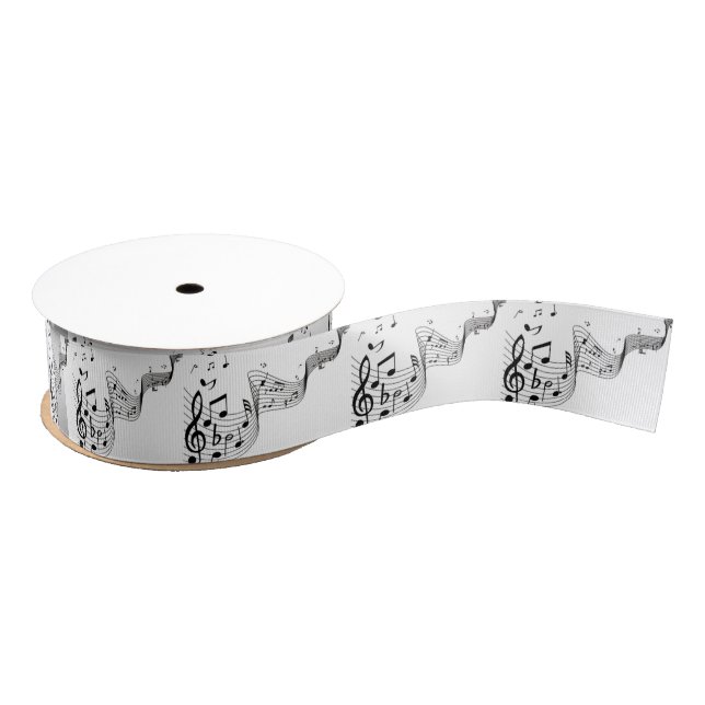 Music Notes on Silver Grosgrain Ribbon (Spool)