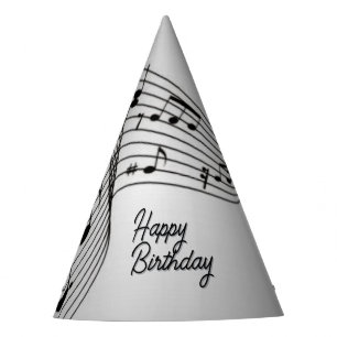 Music Notes on Silver Happy Birthday Party Hat