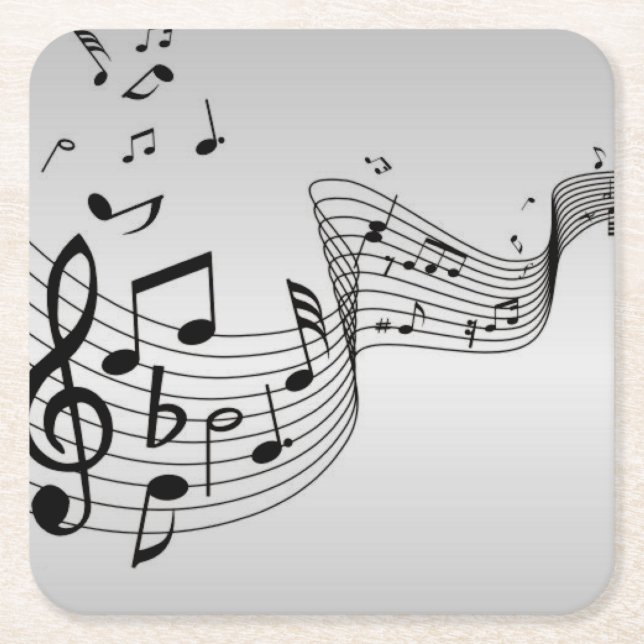 Music Notes on Silver Square Paper Coaster (Front)
