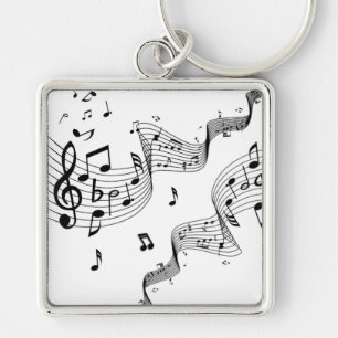 Music Notes on White  Key Ring