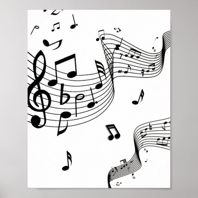 Music Notes on White  Poster (Front)