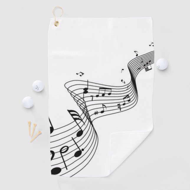 Music Notes on White with Name Golf Head Cover Towel (InSitu)