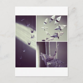 Music Notes Origami Crane Mobile Postcard
