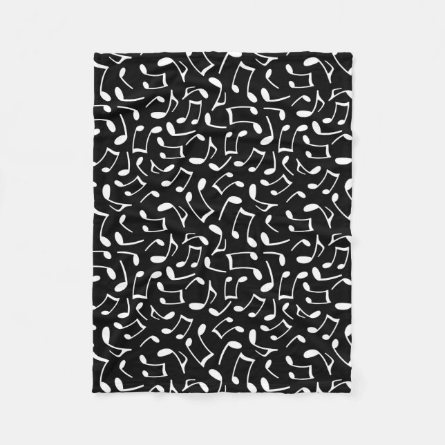Music Notes Pattern Black and White Fleece Blanket (Front)
