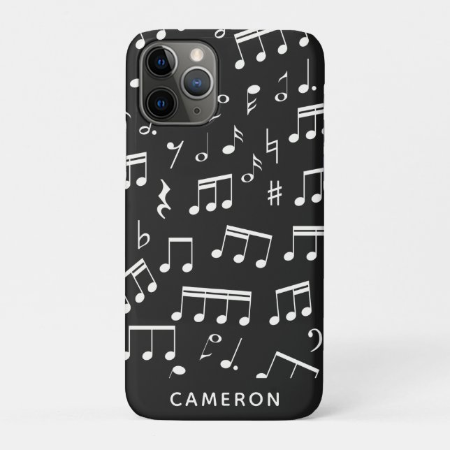 Music Notes Pattern in Black White Personalised Case-Mate iPhone Case (Back)