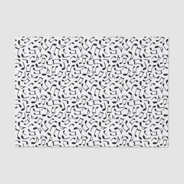 Music Notes Pattern White and Black Tissue Paper (Front)