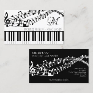 Music Notes Piano Monogram Custom Colour Business Card