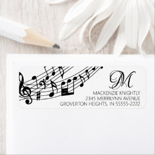 Music Notes Piano Monogram Custom Colour Return Address Label