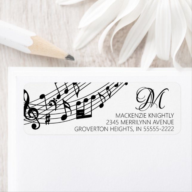 Music Notes Piano Monogram Custom Colour Return Address Label (Insitu)