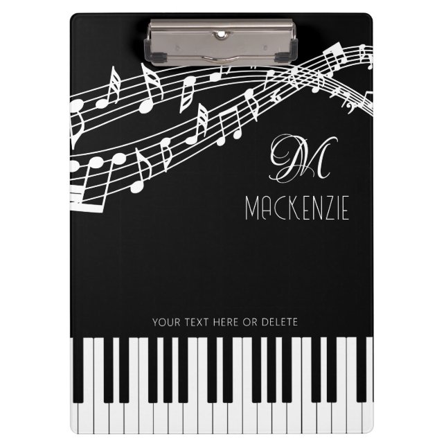 Music Notes Piano Monogram Name Clipboard (Front)