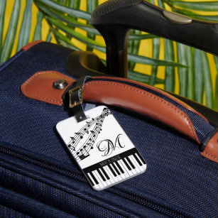 Music Notes Piano Monogram Name Custom Colour Luggage Tag