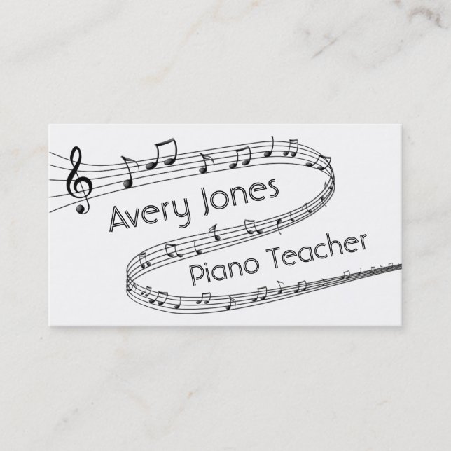 Music Notes Piano Teacher Business Card (Front)