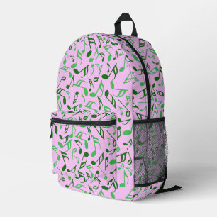 Music Notes Pink and Green Printed Backpack