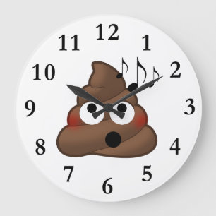 Music Notes Poop Emoji Large Clock