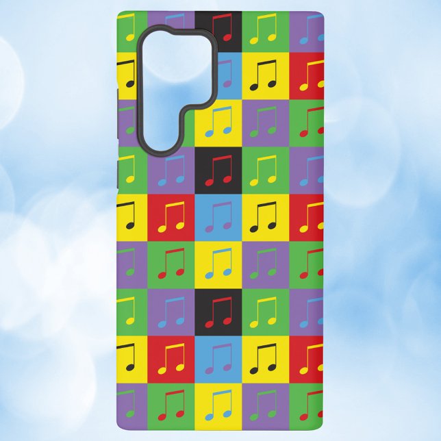 Music Notes Pop Art Pattern Colourful Samsung Galaxy S22 Ultra Case (A phone case with a pop art pattern of music notes.)