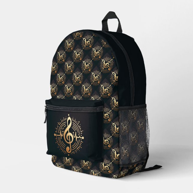 Music Notes Printed Backpack (Back Corner Right)