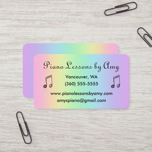 Music Notes Rainbow Business Cards (Front/Back In Situ)
