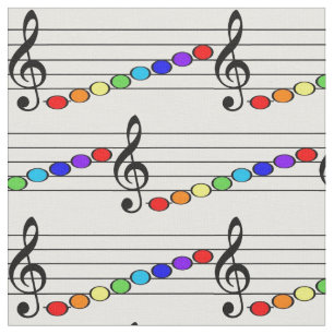 Music, notes, rainbow multi-colored. Cheerful cute Fabric