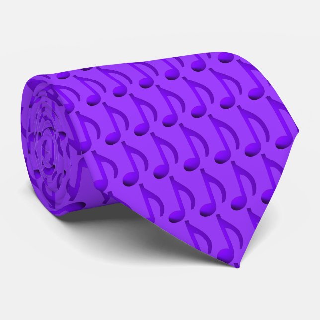 Music Notes Repeating Purple Pattern Tie (Rolled)