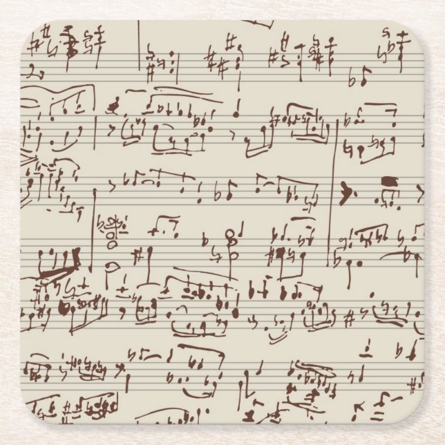 Music notes square paper coaster (Front)