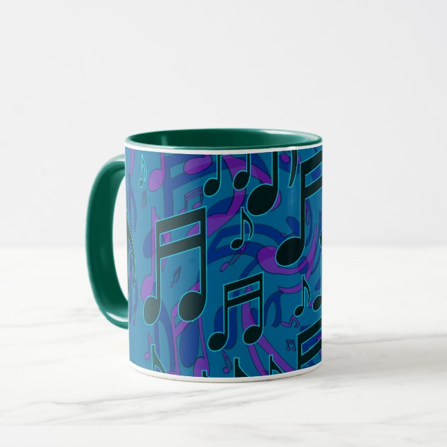 Music Notes  Swirly Musical Pattern Blue Green Mug (Front Left)