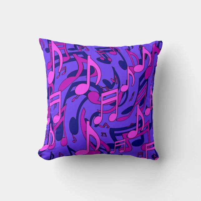Music Notes Swirly Pink Purple Blue Pattern Cushion (Front)