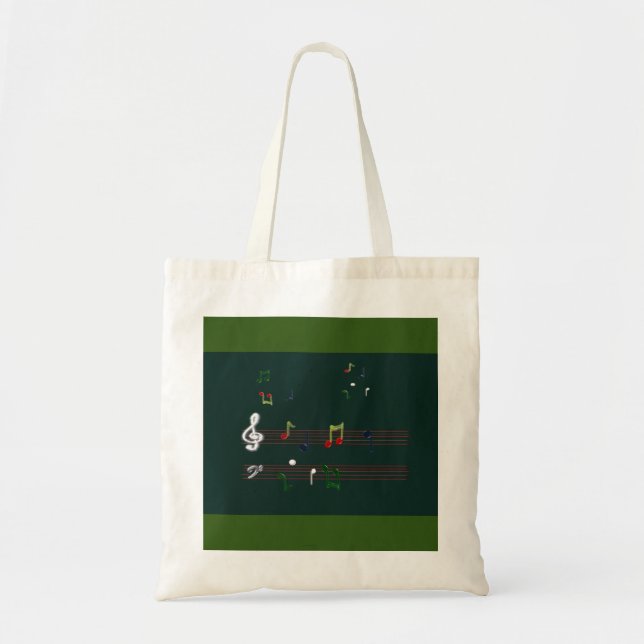 Music Notes Tote Bag Green (Front)