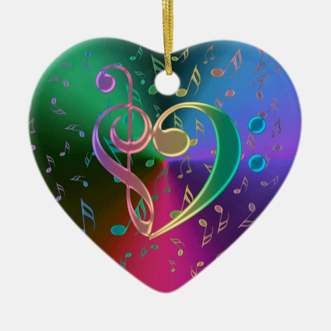 Music Notes Treble Bass Clef Heart Ornament (Front)