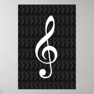 music notes, treble clef, cool graphic b&w poster