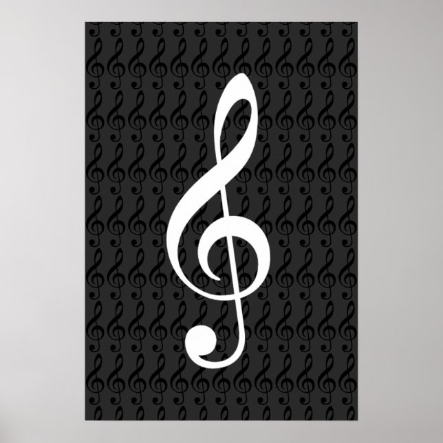 music notes, treble clef, cool graphic b&w poster (Front)