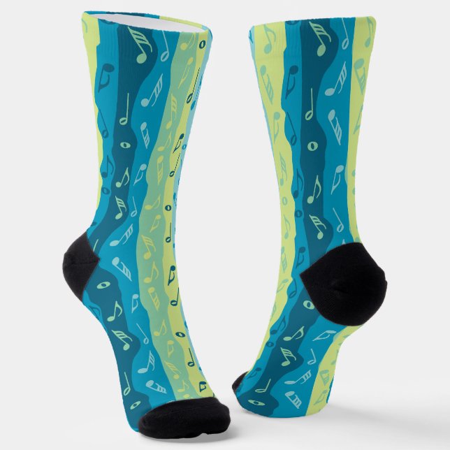 Music Notes Vertical Stripes Socks (Angled)