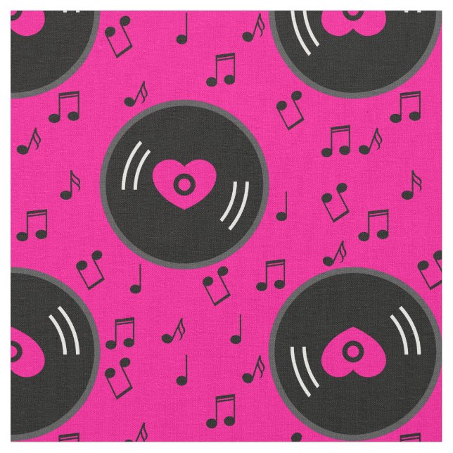 music notes vinyl record heart pink fabric (Close Up)